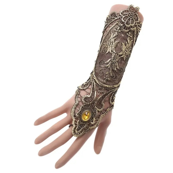 5/25 black Gold steampunk Rhinestone Gothic Glove: a touch of Steampunk Style - Picture 2 of 7